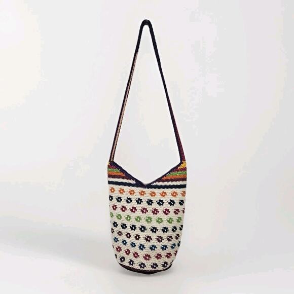 Guatemalan Zippered Crochet Knit Hobo Bag Multicolor Purse Boho Colorful - Picture 2 of 7
